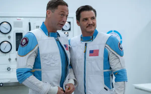 Pedro Pascal and co-star in a scene from the 2025 Fantastic Four movie, featured in an 8K Ultra HD PC desktop wallpaper.