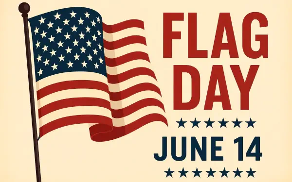 4K Ultra HD desktop wallpaper featuring a waving American flag with bold text celebrating Flag Day on June 14.