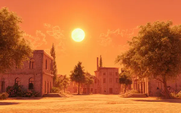 A vivid 4K Ultra HD desktop wallpaper showing a sun-drenched street under a blazing summer sun on a hot day.