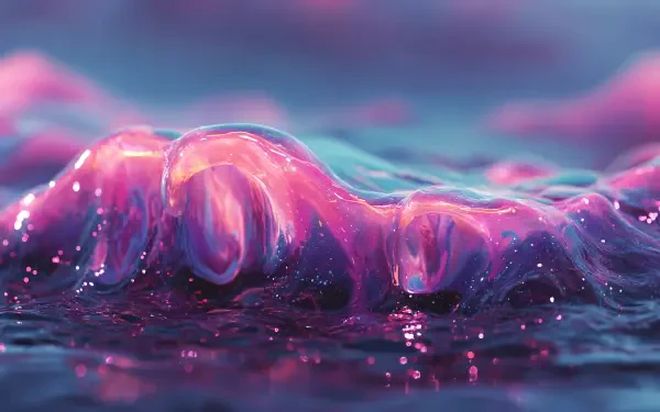 4K Ultra HD abstract liquid artwork with vibrant pink and blue waves, creating a dynamic and fluid desktop wallpaper background.