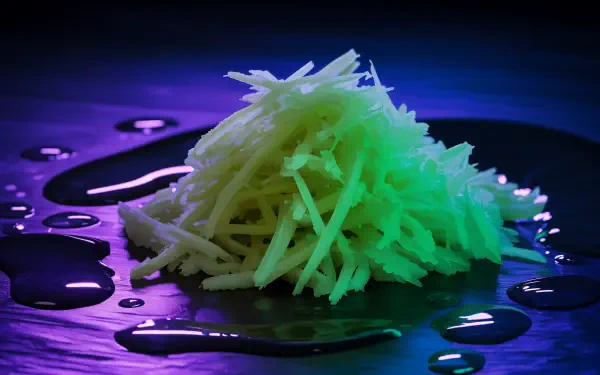 Close-up of shredded ginger with dark purple background, captured in vivid detail as a 4K Ultra HD PC desktop wallpaper and background.