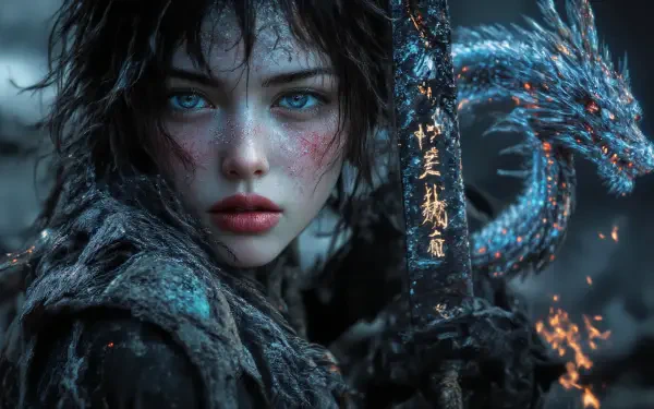 fantasy warrior dragon sword glowing eyes dragon warrior girl power HD Desktop Wallpaper | Background Image