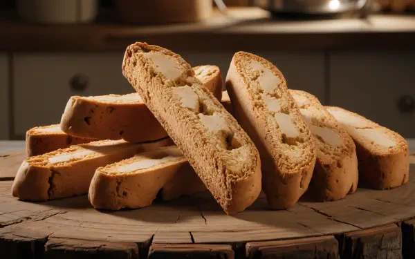 Close-up of rustic biscotti arranged on a wooden surface, captured in 4K Ultra HD for a rich, detailed PC desktop wallpaper and background.