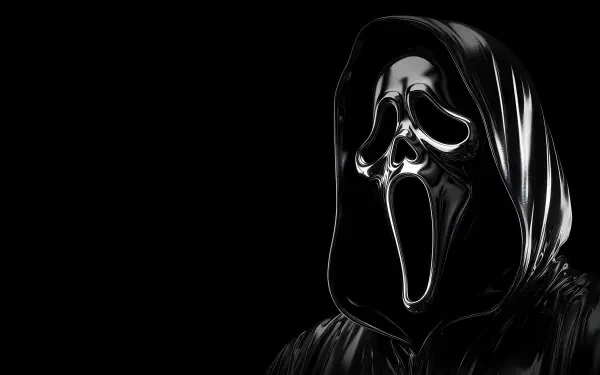 4K Ultra HD desktop wallpaper featuring Ghostface from the movie Scream against a dark black background.