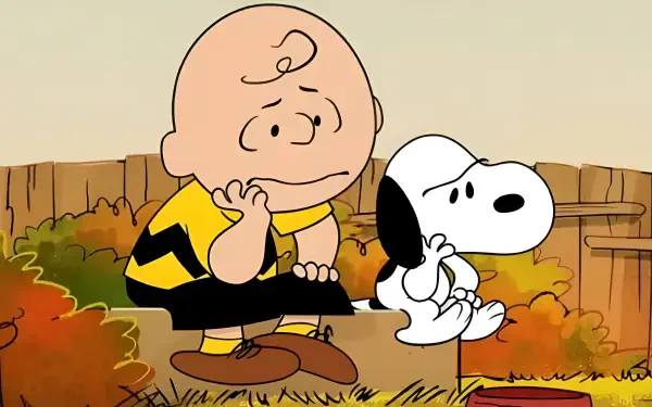 Charlie Brown and Snoopy from The Snoopy Show cartoon, featured in a colorful HD PC desktop wallpaper background.