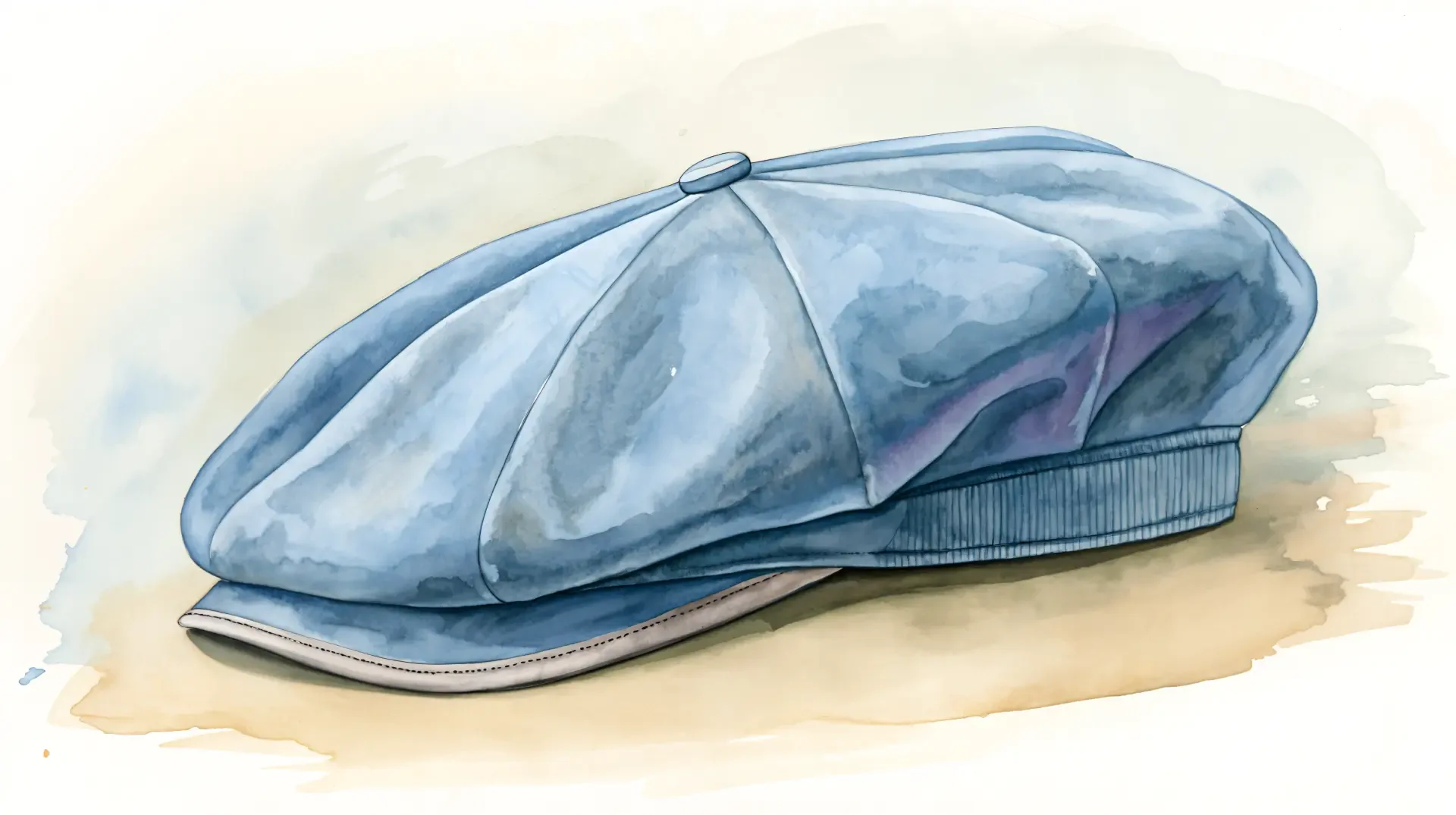 Watercolor-style blue beret on a soft neutral wash, rendered as a 4K Ultra HD PC desktop wallpaper and background.