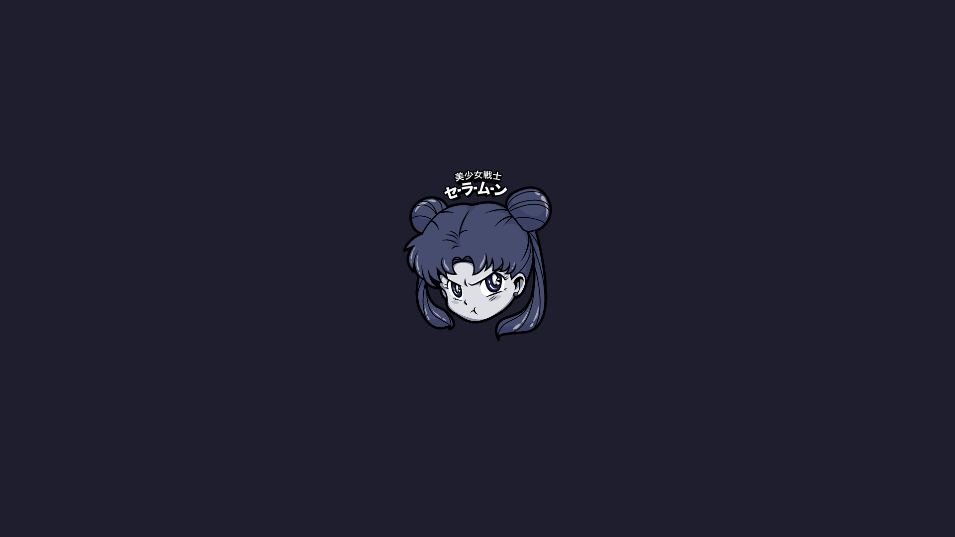 Minimalist anime Sailor Moon 4K Ultra HD PC desktop wallpaper: small centered chibi head of Sailor Moon against a deep navy background.