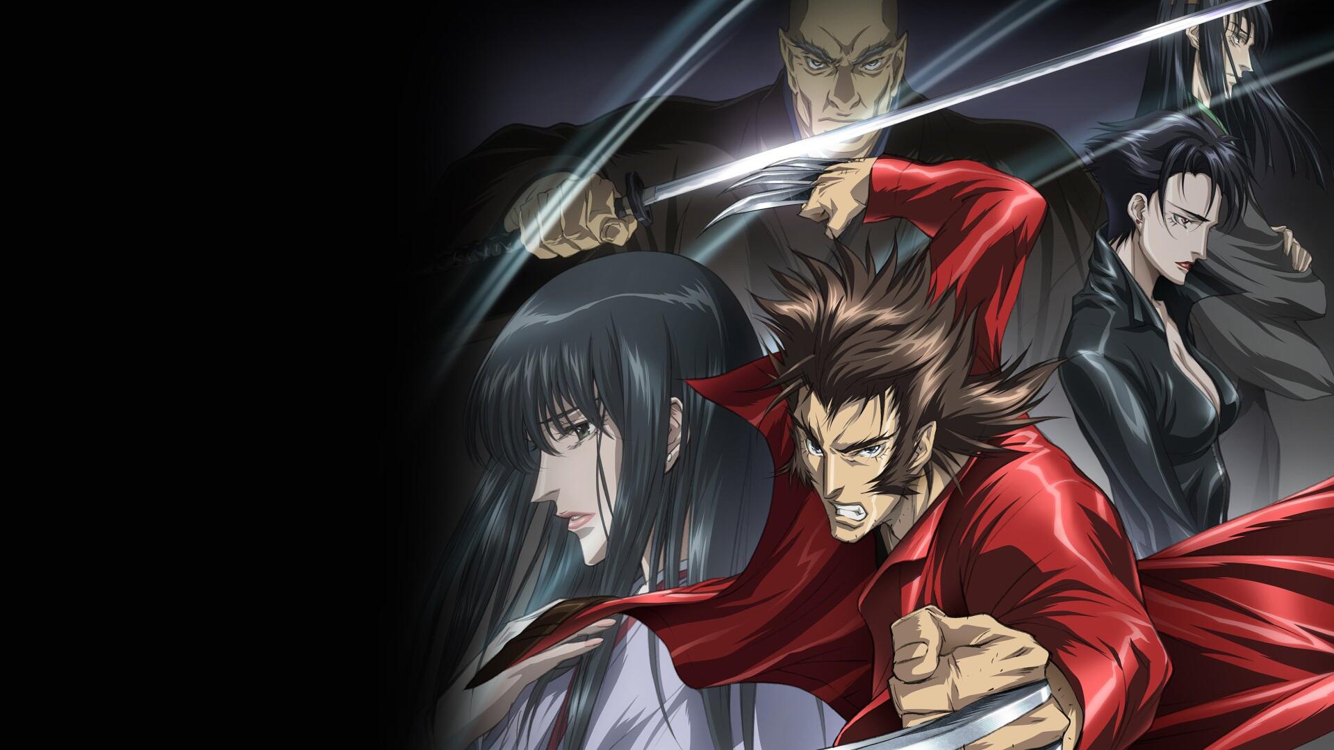 Fierce anime-style Wolverine lunging with claws extended, red coat and snarling face, shadowy figures behind him — 4K Ultra HD PC desktop wallpaper and background.