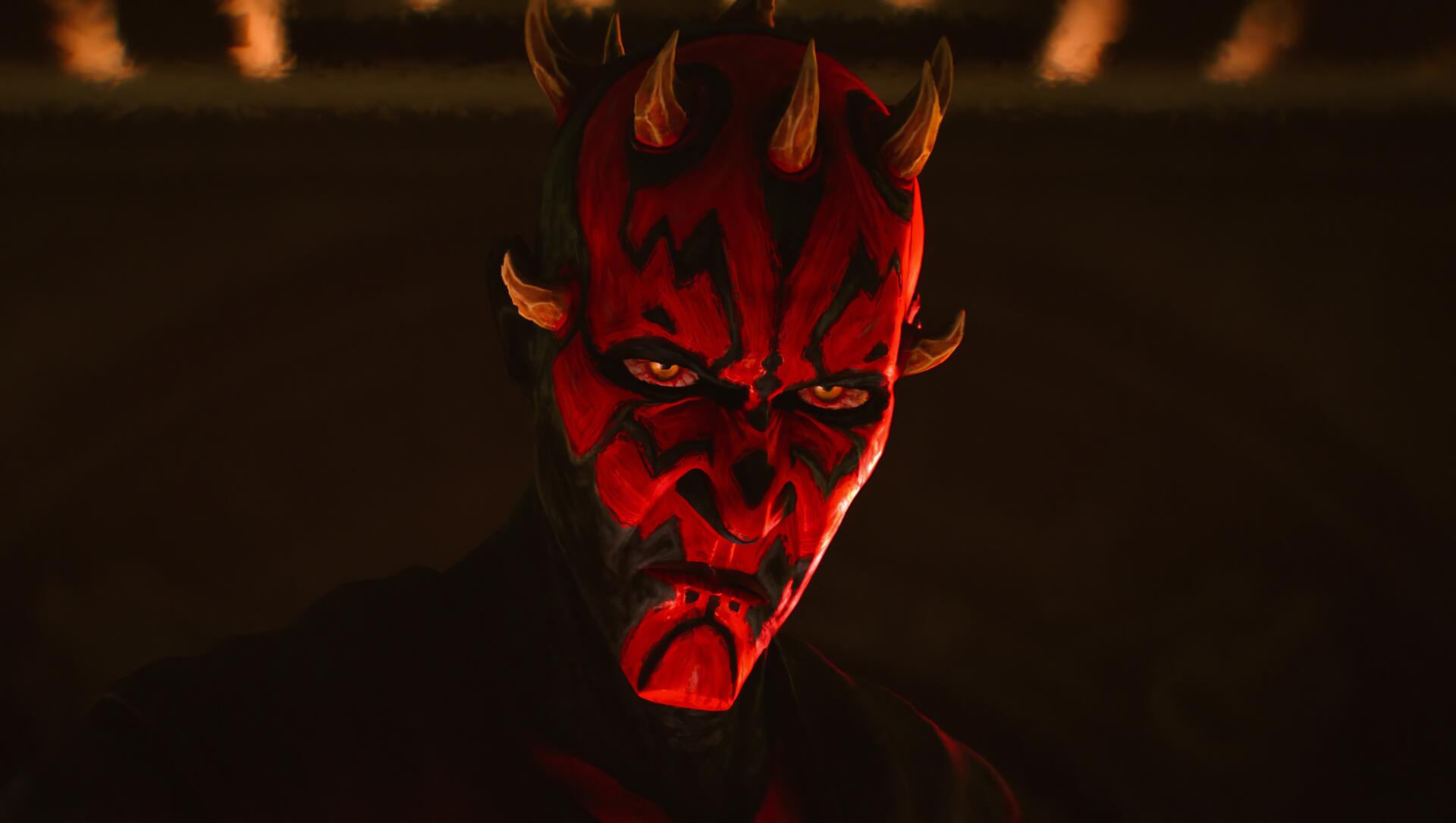Darth Maul from the TV show Star Wars: Maul – Shadow Lord, red-and-black Sith villain in an intense close-up, rendered for 4K Ultra HD PC desktop wallpaper.