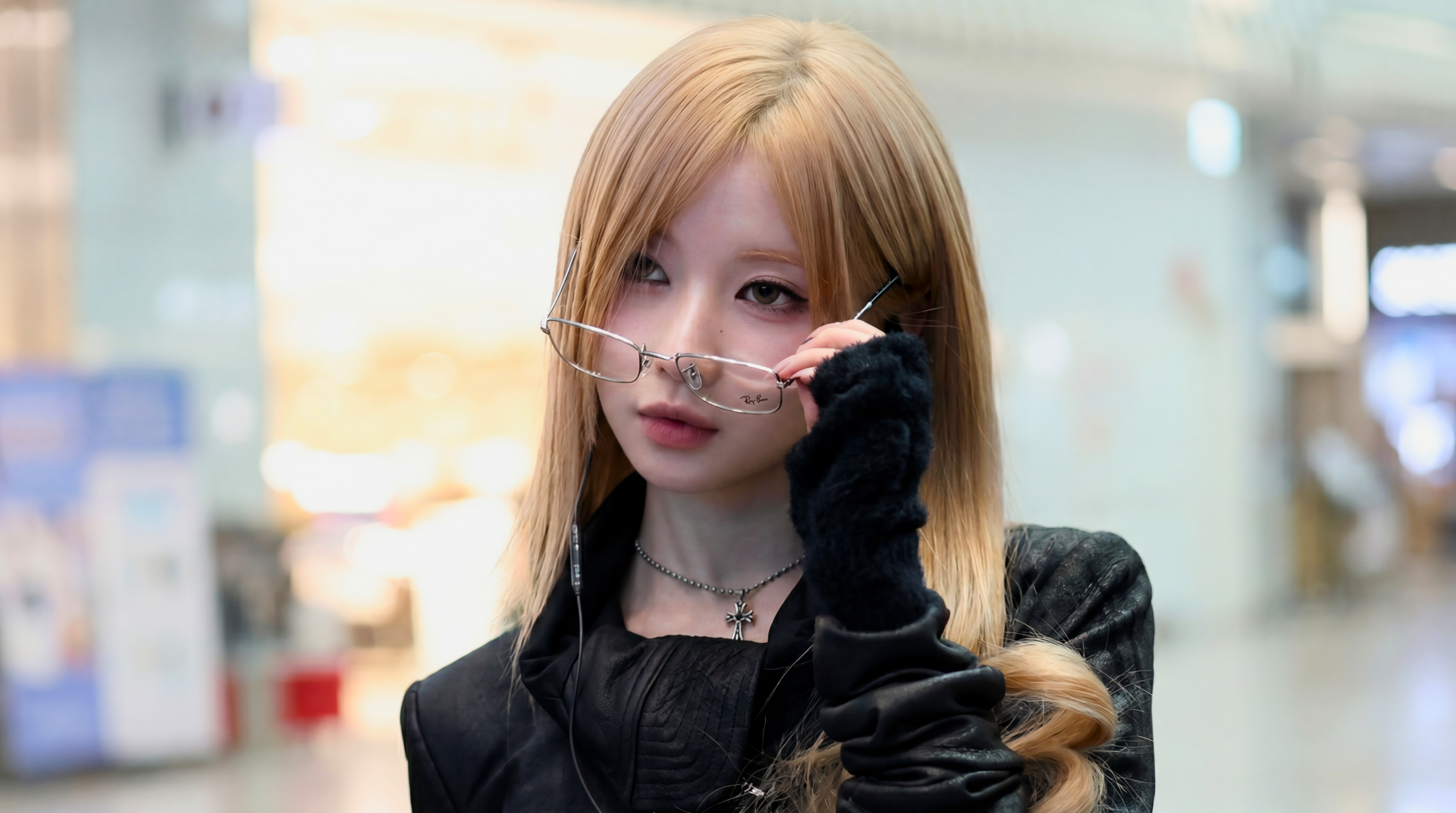 BABYMONSTER - Asa modeling stylishly in blonde hair with glasses by LordRango