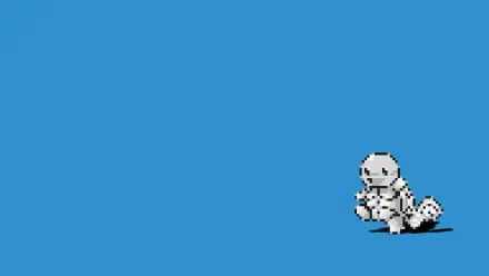 Pixel-art Alolan Sandshrew (Pokémon) sitting lower-right on a clean blue HD PC desktop wallpaper/background, video game style.