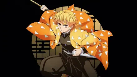 Zenitsu Agatsuma from Demon Slayer: Kimetsu No Yaiba - The Movie: Infinity Castle, poised to strike in his yellow triangle haori; 4K Ultra HD PC desktop wallpaper/background.