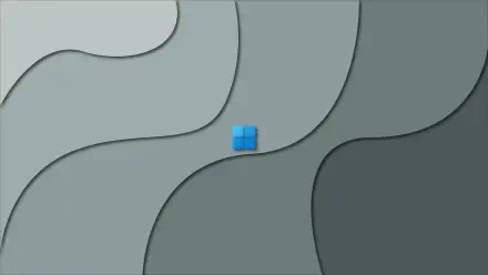 Gray layered contour wallpaper with a centered blue Windows 10 logo, 8K Ultra HD PC desktop background representing the operating system.