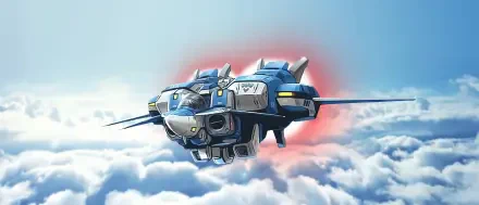 4K Ultra HD PC desktop wallpaper/background: blue Robotech/Macross variable fighter soaring above sunlit clouds with a red halo, detailed sci‑fi mecha design.