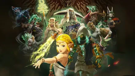 2K Quad HD PC desktop wallpaper for the video game Hyrule Warriors: Age of Imprisonment — young Zelda channeling light, flanked by allies and shadowed enemies.