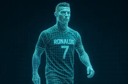4K Ultra HD PC desktop wallpaper of a neon wireframe footballer in a number 7 jersey walking forward against a dark grid background.