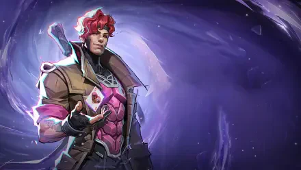 4K Ultra HD PC desktop wallpaper and background for the video game Marvel Rivals: Gambit stands before a swirling purple vortex confronting Ultron in stylized superhero art.