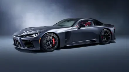 Sleek dark-gray Toyota GR GT supercar in studio lighting, presented as an 8K Ultra HD PC desktop wallpaper and background.