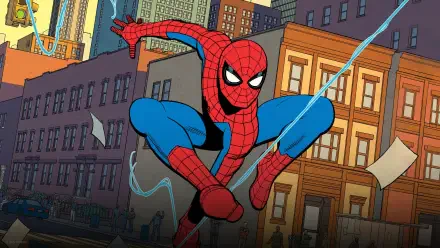Your Friendly Neighborhood Spider-Man swings through city brownstones in vibrant comic-style art — 4K Ultra HD PC desktop wallpaper.