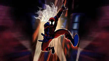 Spider-Man Unlimited HD PC desktop wallpaper showing comic-style Spider-Man leaping with webbing through a blurred city backdrop.