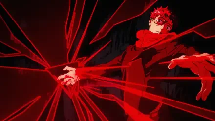 Anime 4K Ultra HD PC wallpaper: Yuji Itadori (Jujutsu Kaisen 3rd Season) lunges forward as crimson, shard-like energy radiates and fractures around him.