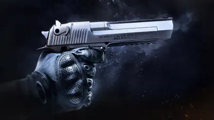 Close-up of a gloved hand holding a Desert Eagle from Counter-Strike: Global Offensive; high-detail 4K Ultra HD FPS PC desktop wallpaper background.