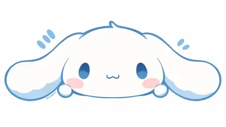 Sanrio Cinnamoroll minimalist white anime peeking with floppy ears and rosy cheeks — 2K Quad HD PC desktop wallpaper/background.