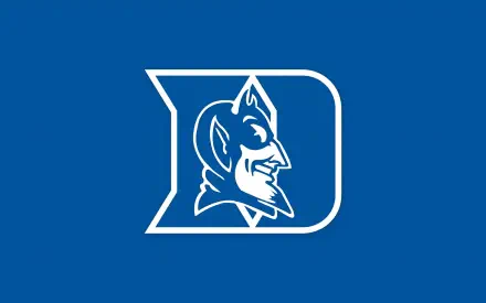Minimalist Duke University blue desktop wallpaper: white outlined D framing the Blue Devil head on solid blue, 4K Ultra HD PC background.