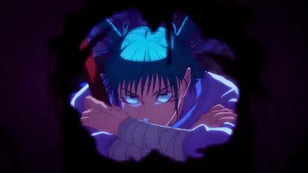 Hajime Kashimo, villainous sorcerer from Jujutsu Kaisen 3rd Season, glares with glowing eyes and horned silhouette in a dark 4K Ultra HD anime PC desktop wallpaper.