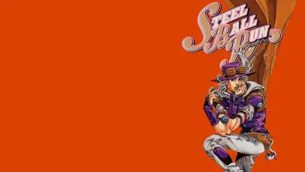 HD PC desktop wallpaper featuring Gyro Zeppeli from Steel Ball Run anime at lower-right against a vivid orange anime background.