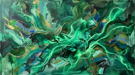 Abstract emerald green and teal swirls with gold accents, high-detail 5K Ultra HD PC desktop wallpaper and background.