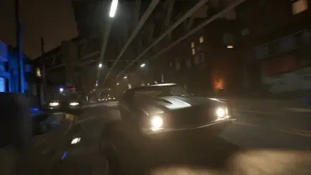 4K Ultra HD PC desktop wallpaper from video game Samson (2026): nighttime high-speed car chase under an overpass, headlights blazing and motion blur.