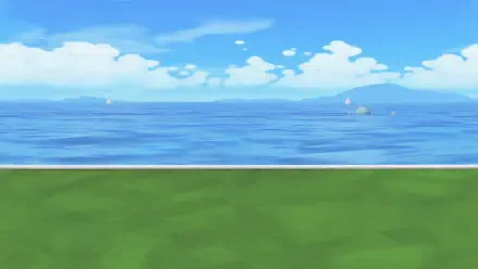 Tomodachi Life, Tomodachi Life: Living the Dream HD PC desktop wallpaper — serene seaside horizon with calm blue ocean, distant islands, fluffy clouds and a green grassy foreground.