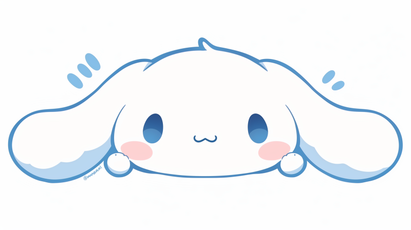 {{ Sanrio Cinnamoroll minimalist white anime peeking with floppy ears and rosy cheeks — 2K Quad HD PC desktop wallpaper/background. 