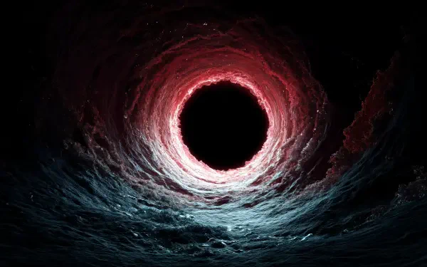 4K Ultra HD PC desktop wallpaper and background of a swirling tunnel wormhole: glowing red rim around a black core, textured blue-black vortex walls.