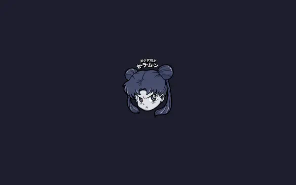 Minimalist anime Sailor Moon 4K Ultra HD PC desktop wallpaper: small centered chibi head of Sailor Moon against a deep navy background.