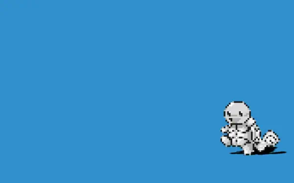 Pixel-art Alolan Sandshrew (Pokémon) sitting lower-right on a clean blue HD PC desktop wallpaper/background, video game style.