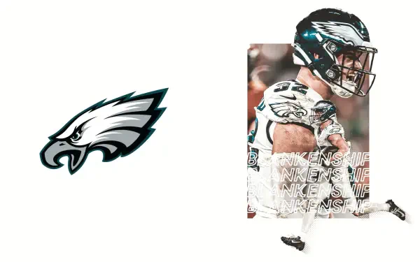 HD PC desktop wallpaper: Philadelphia Eagles NFL football image with team logo on left and an Eagles defensive player in action on the right.