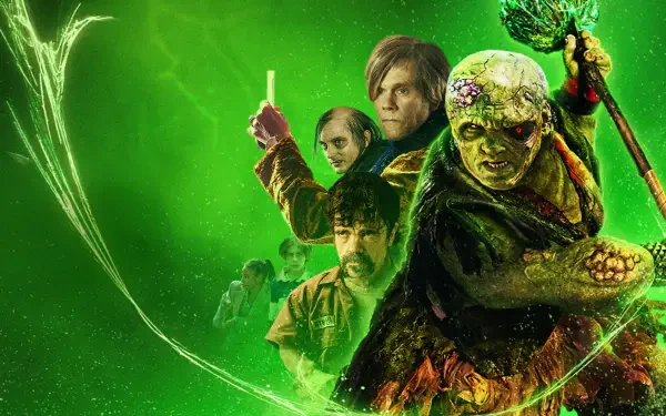 The Toxic Avenger in a glowing toxic-green 4K Ultra HD PC Desktop Wallpaper and Background — a mutated, club-wielding hero with grim allies before a swirling radioactive vortex.