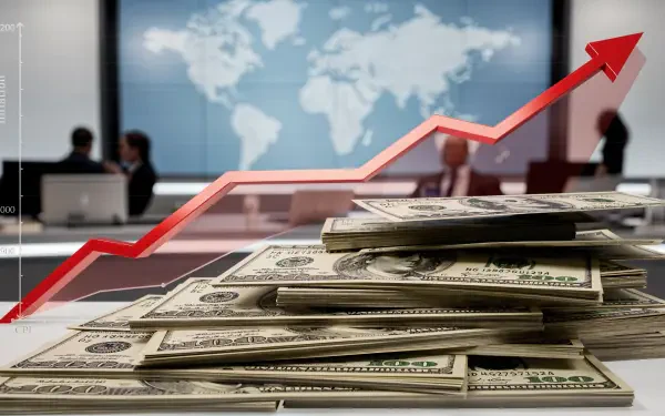 4K Ultra HD PC desktop wallpaper showing stacks of US dollar bills, a rising red arrow, and a blurred world map with business figures, representing inflation.