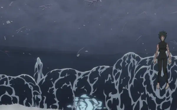 HD PC desktop wallpaper of Maki Zenin from Jujutsu Kaisen 3rd Season — anime scene of her standing beside dark, swirling energy waves beneath a stormy sky.