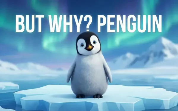 Baby penguin from Happy Feet standing on an ice floe beneath the aurora borealis — 5K Ultra HD PC desktop wallpaper/background.