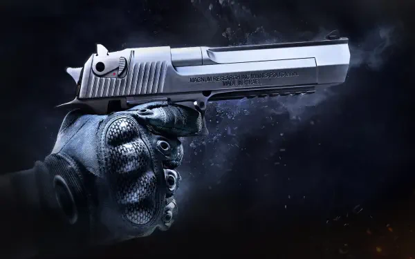 Close-up of a gloved hand holding a Desert Eagle from Counter-Strike: Global Offensive; high-detail 4K Ultra HD FPS PC desktop wallpaper background.