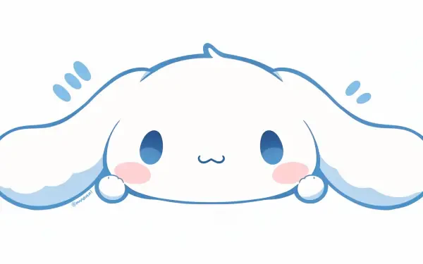 Sanrio Cinnamoroll minimalist white anime peeking with floppy ears and rosy cheeks — 2K Quad HD PC desktop wallpaper/background.