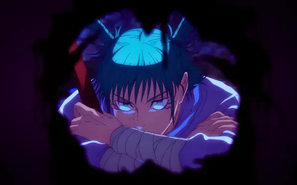 Hajime Kashimo, villainous sorcerer from Jujutsu Kaisen 3rd Season, glares with glowing eyes and horned silhouette in a dark 4K Ultra HD anime PC desktop wallpaper.