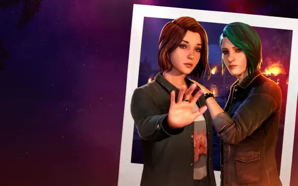 Two Life is Strange: Reunion protagonists stand side-by-side under a purple-orange sky — video game 4K Ultra HD PC desktop wallpaper background.