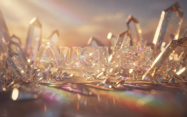 August 4K Ultra HD PC desktop wallpaper background: warm golden crystal shards with rainbow prisms scattered across a reflective surface.