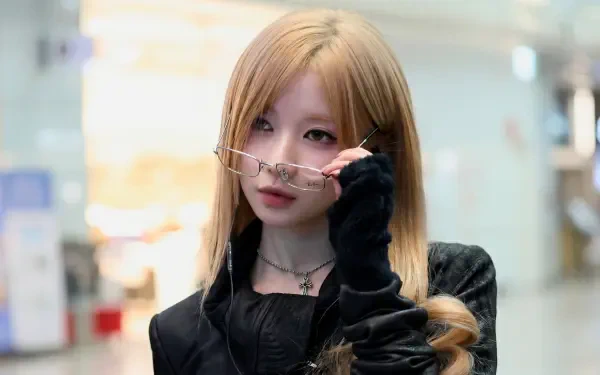  BABYMONSTER - Asa modeling stylishly in blonde hair with glasses