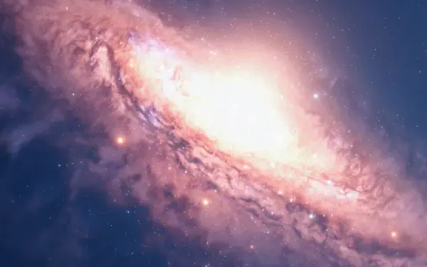 HD PC desktop wallpaper of a luminous spiral galaxy in deep space — Homeworld video game art with a blazing core, sweeping dust lanes and scattered stars.