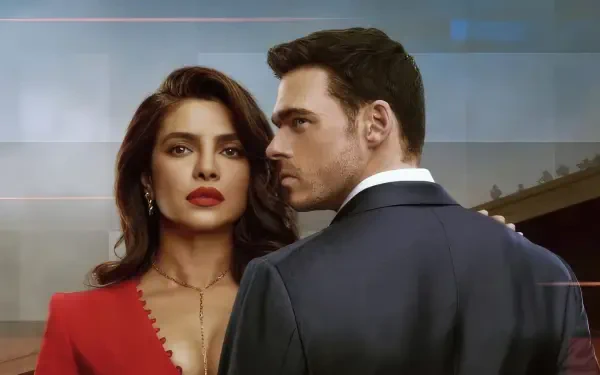 4K Ultra HD PC wallpaper: Citadel TV show promo with two lead actors posed back-to-back in cinematic, moody lighting.